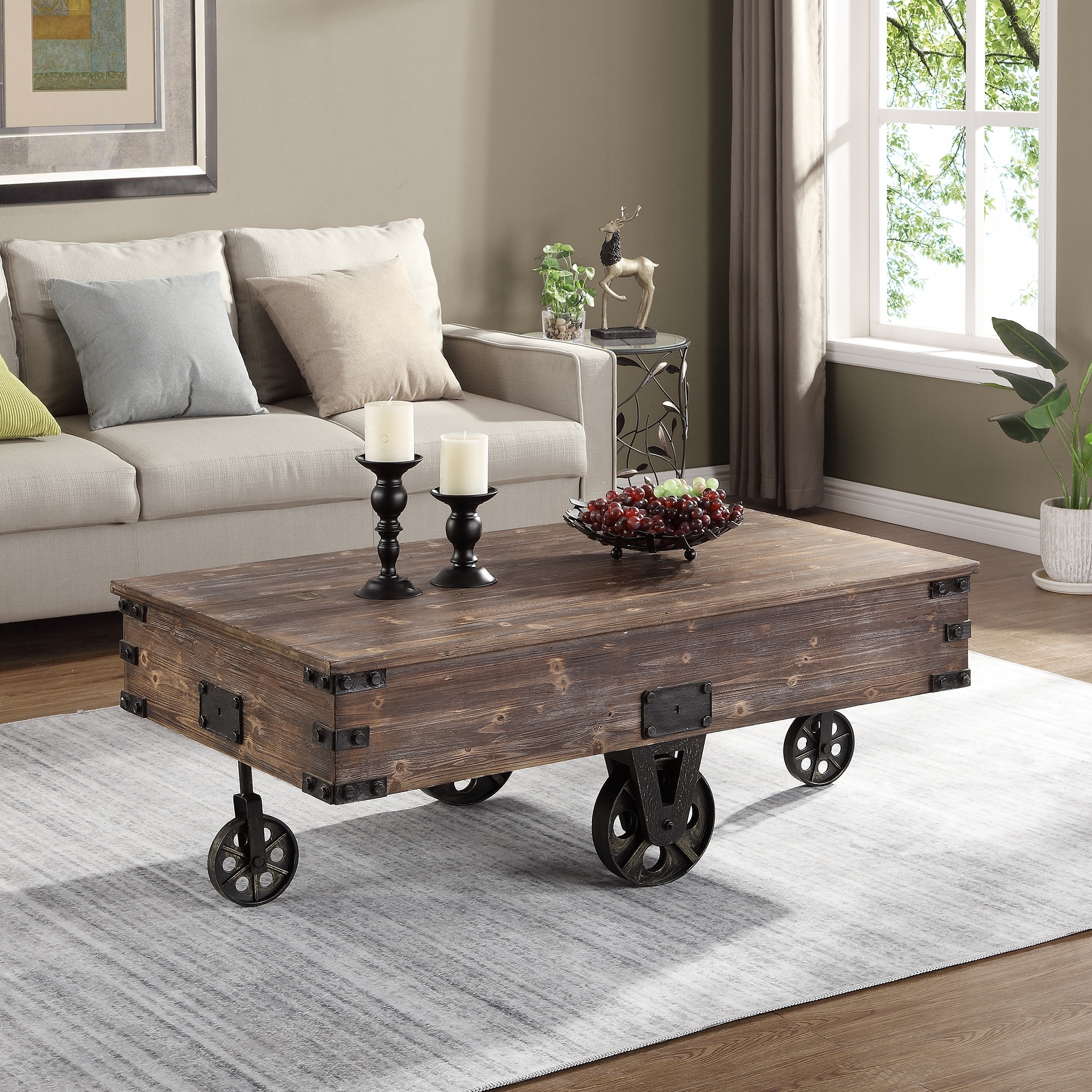 Shop Black Friday Deals On Firstime Co Factory Farmhouse Cart Coffee Table American Crafted Rustic Espresso Wood 47 25 X 27 5 X 18 In Overstock 27982473