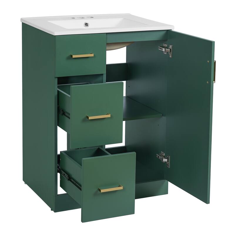 GDFStudio - Elmbrook Modern Bathroom Vanity with Ceramic Sink and 2 Storage Drawers & Soft-Closing Door - 24'W