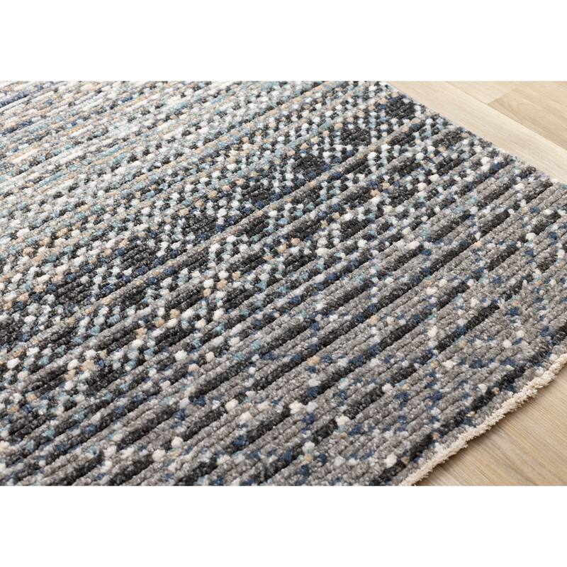 Blue Beige Grey Ribbed Textured Area Rug, 5'3" x 7'7"
