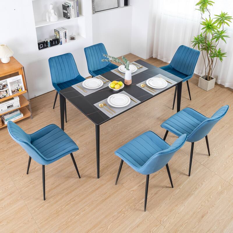 XINMICS Mid-century Modern Dining Chairs, Velvet Upholstered Metal Side Chair, Set of 2/4/6 - set of 6 - Blue
