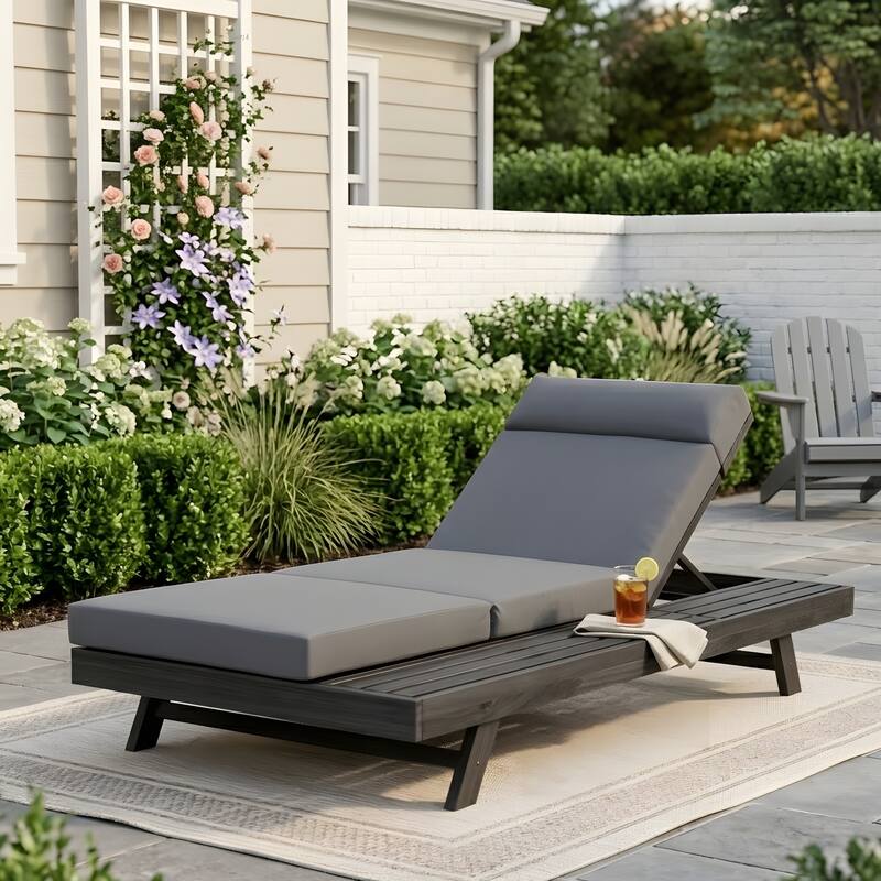 Outdoor Patio Lounge Chair, Adjustable Recliner with Headrest and Retractable Side Tray