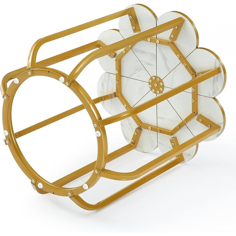 23.62-Inch Flower Side Table, Modern Faux Marble End Table with Gold Metal Frame