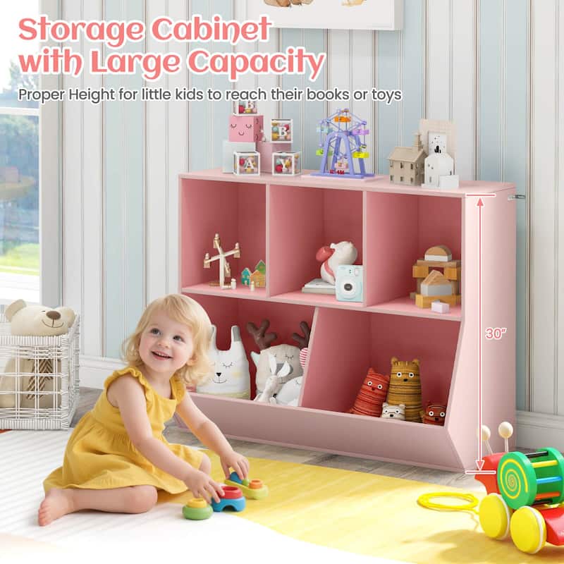 Costway 5-Cubby Kids Toy Storage Organizer Wooden Bookshelf Display - See Details