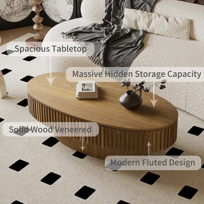 47" Oval Storage Coffee Table with Flip-Top, Modern Accent Tea Table