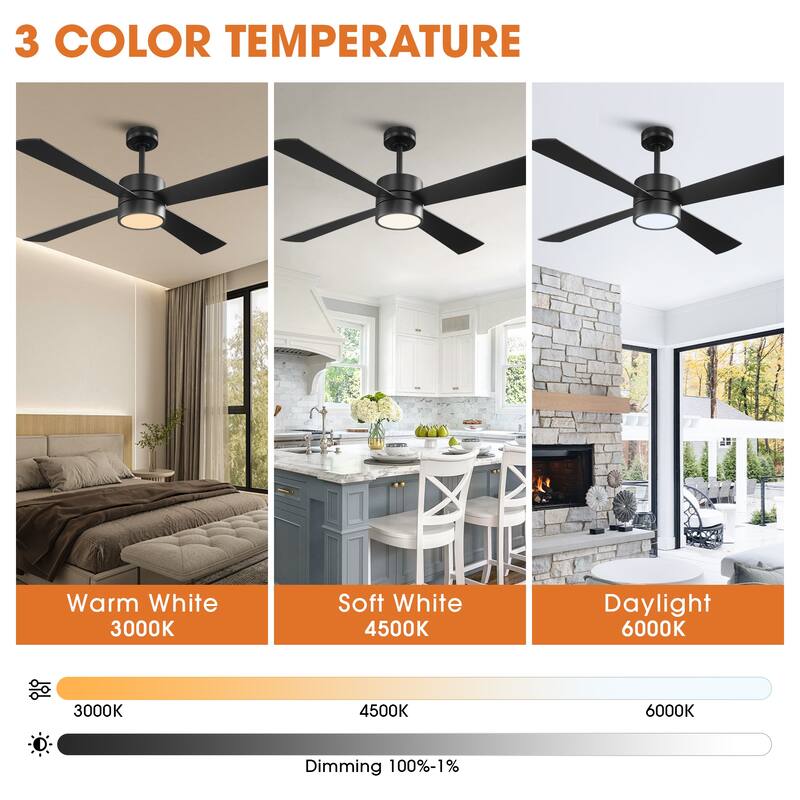 52" Black/ Distressed Brass Smart Dimmable RGB Ceiling Fan with Remote and App Control