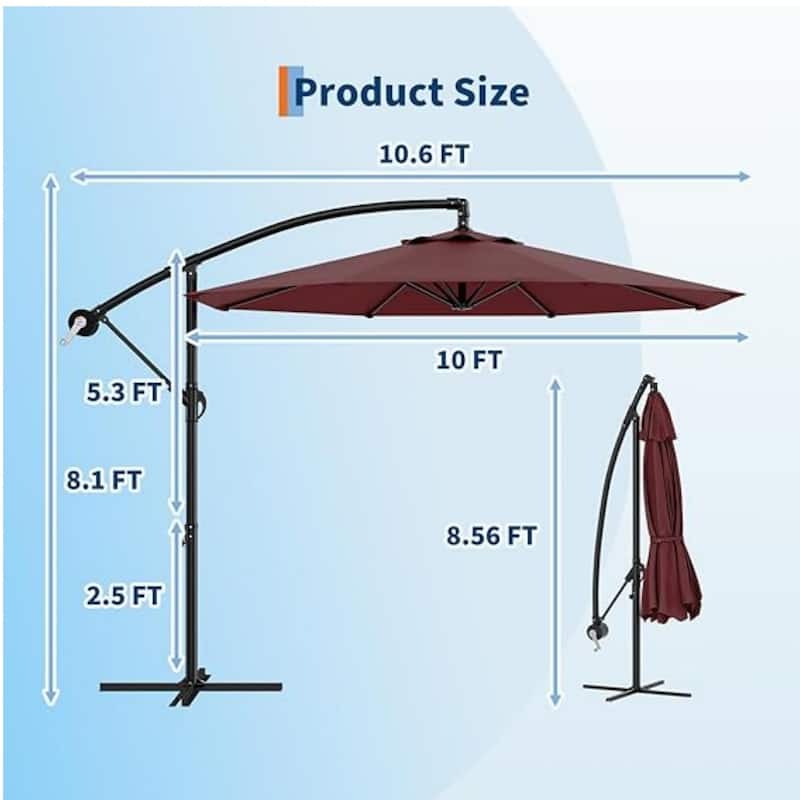 10' Cantilever Large Parasol with Cross Base, Navy