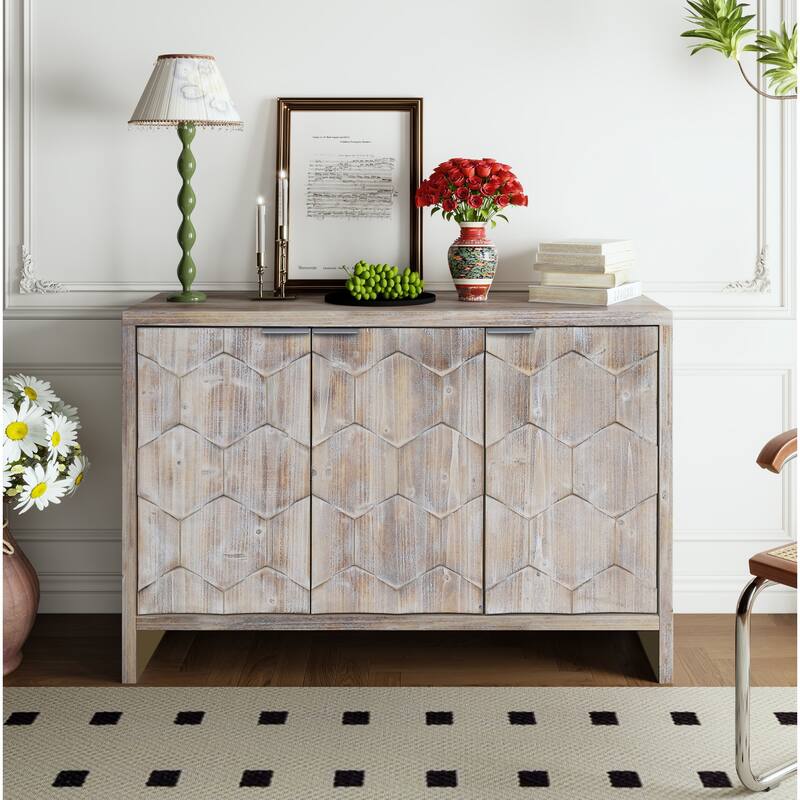 Accent Cabinet Farmhouse Style 3 Door Wooden Cabinet Sideboard Buffet Server Cabinet Storage Cabinet - Natural