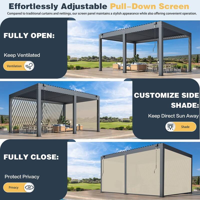 EROMMY Outdoor Louvered Pergola Gazebo with Adjustable Aluminum Rainproof Roof
