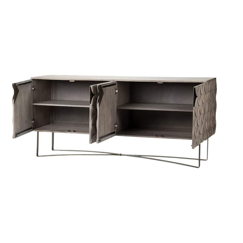 HomeRoots 72" Light Brown Solid Wood Sideboard with Four Doors - 18.3' X '32.5' X '72.3