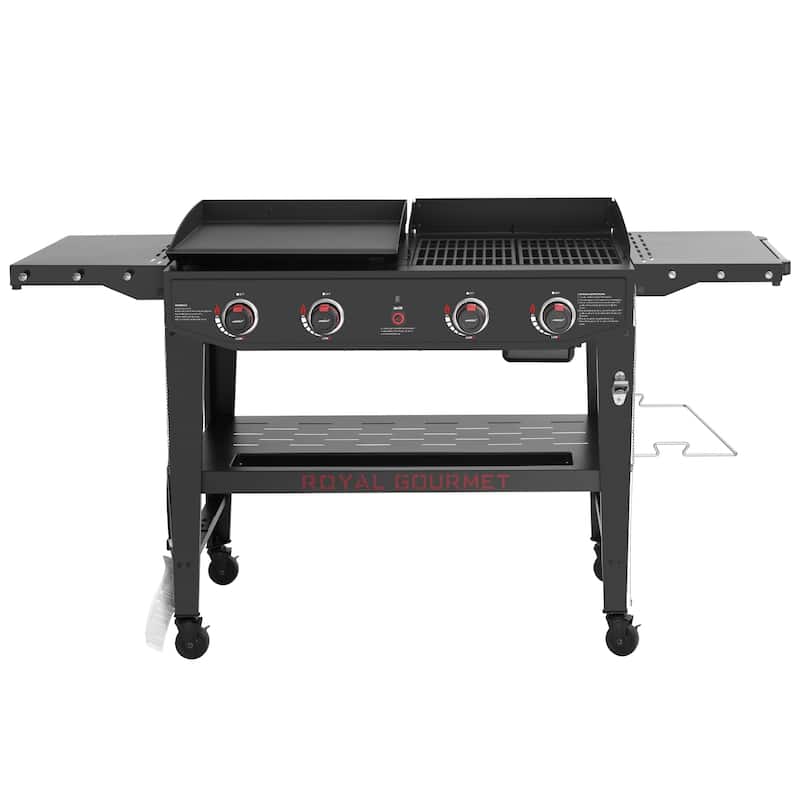 Royal Gourmet GD405A 4-Burner Propane Gas Grill and Griddle Combo with An Extra Set of Grilling Gear - Black