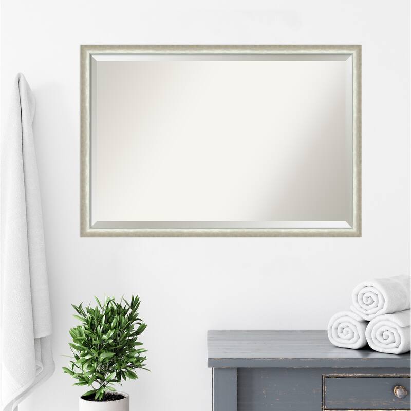 Two Tone Beveled Wood Framed Bathroom Vanity Wall Mirror