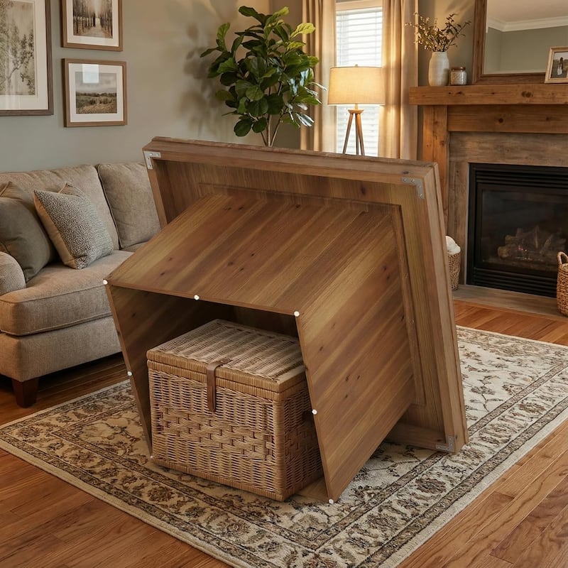 Solid Wood Coffee Table for Living Room, 35" Square Farmhouse Center Table - 34.53" L x 35.43" W x 19.68" H