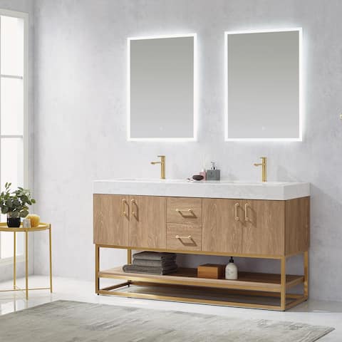 Alistair 60 Double Vanity with White Grain Stone Top without Mirror