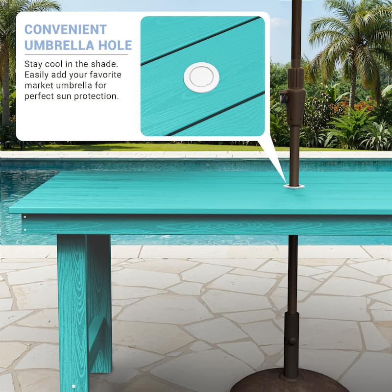 6-Piece HDPE Outdoor Dining Table Sets with Umbrella Hole - 1-Table 4-Chairs-1-Bench