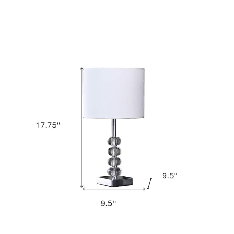 18-Inch Silver Metal and Glass Table Lamp with White Drum Shade - 9.50" x 9.50" x 17.75"