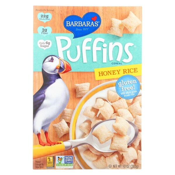 Barbara's Bakery Puffins Cereal - Honey Rice - Case of 12 - 10 oz.
