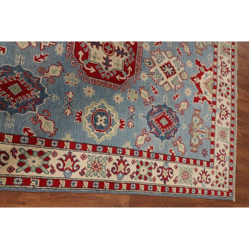 Light Blue Traditional Kazak Oriental Rug Hand-Knotted Wool Carpet - 4'9" x 6'10"