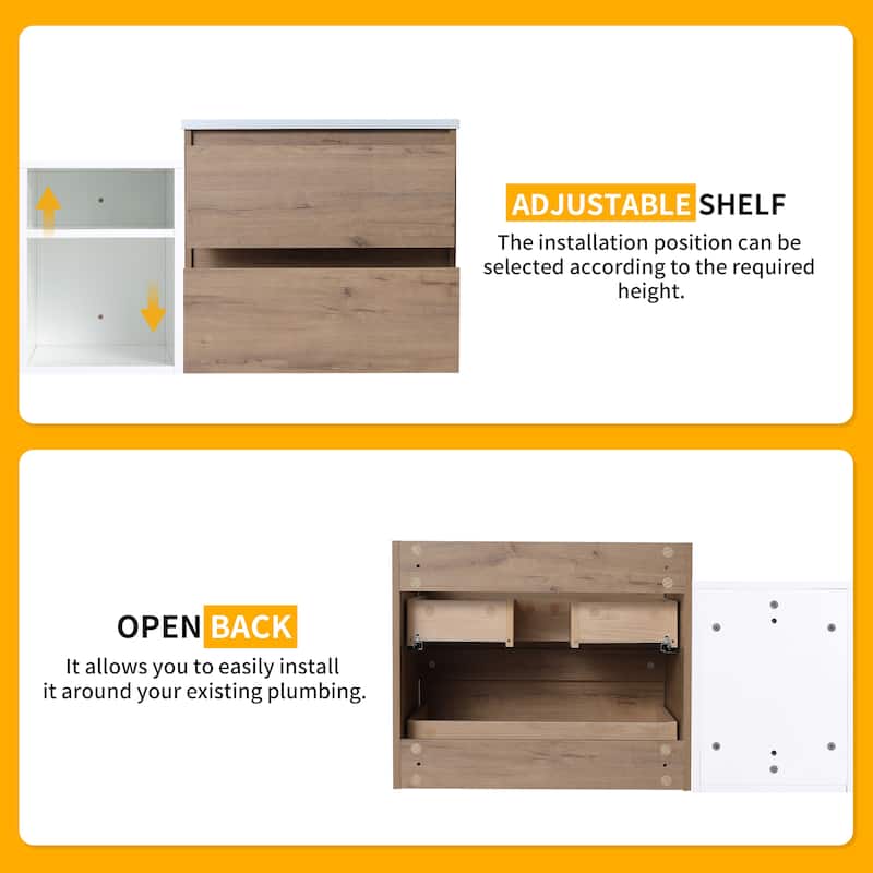 Bathroom Vanity With Sink In 24/28/30/60 Inch, Floating Bathroom Vanity With Soft Close Drawer