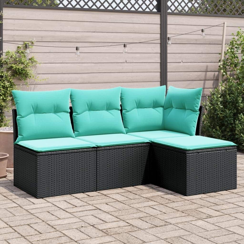 vidaXL 4 Piece Patio Sofa Set with Cushions Black Poly Rattan - 67.7x27.2x67.7-Without table