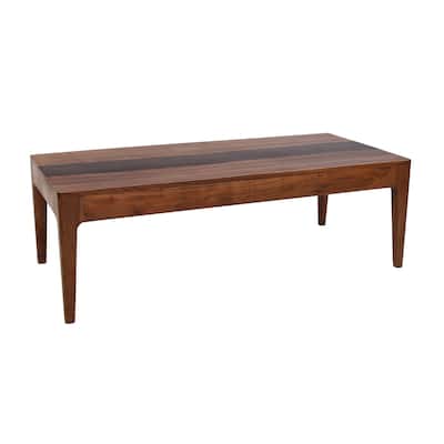 52 Inch Modern Coffee Table, Acacia Wood with Classic Block Legs, Brown - 52" x 32" x 17"