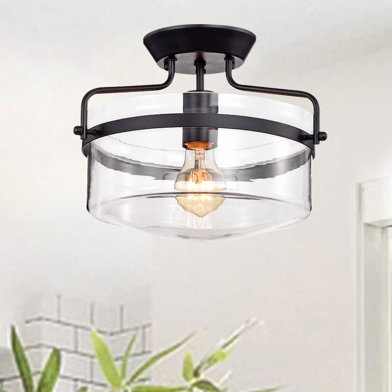 Merwin Matte Black Semi-Flush Ceiling Lamp 1-Light