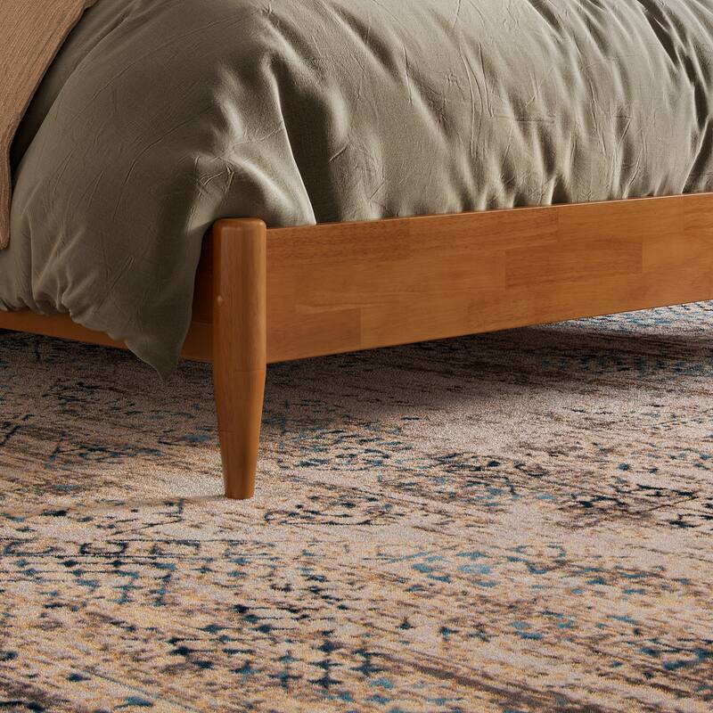 Solid Wood Low Profile Platform Bed - Modern Style Bed Frame, Light Toffee Finish