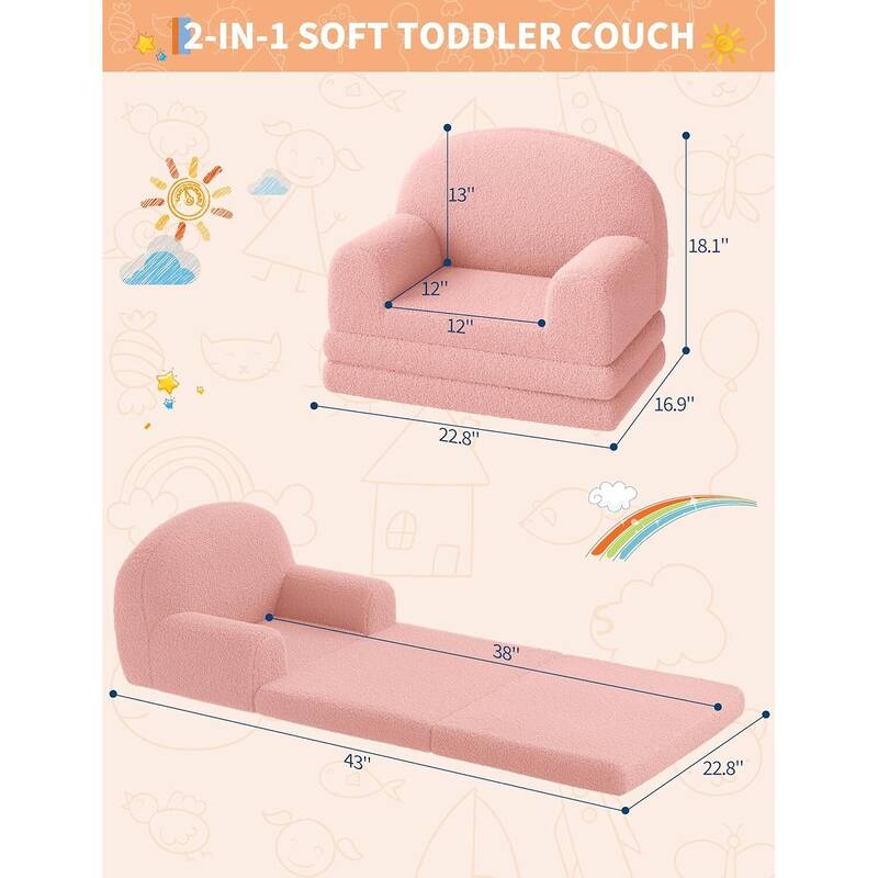 2-in-1 Comfy Toddler Couch, Convertible Sofa for Girls and Boys