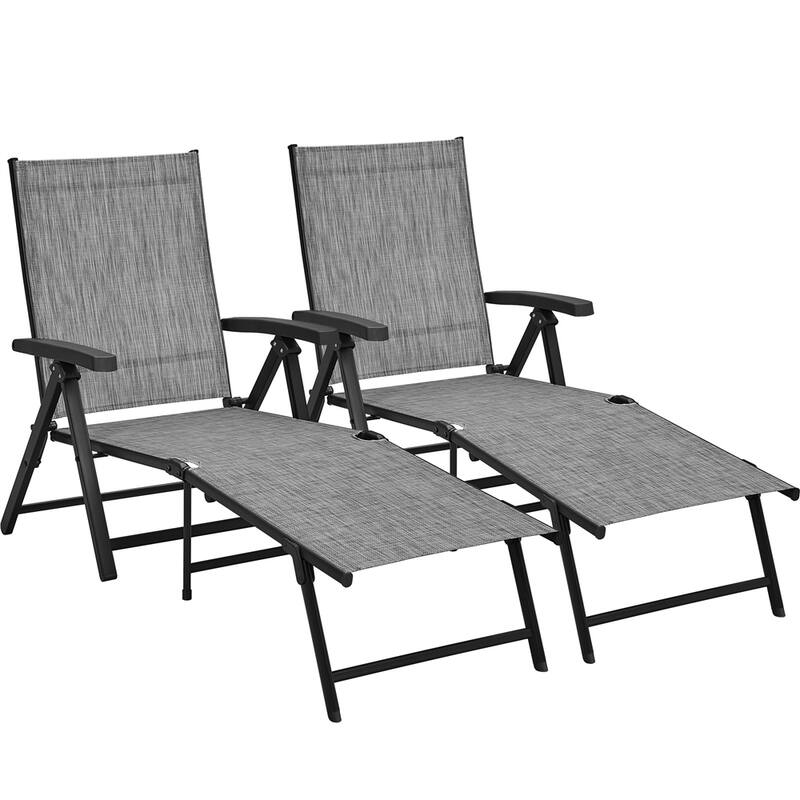 Yaheetech 2pcs Texteline Outdoor Chaise Lounge Portable Patio Lounge