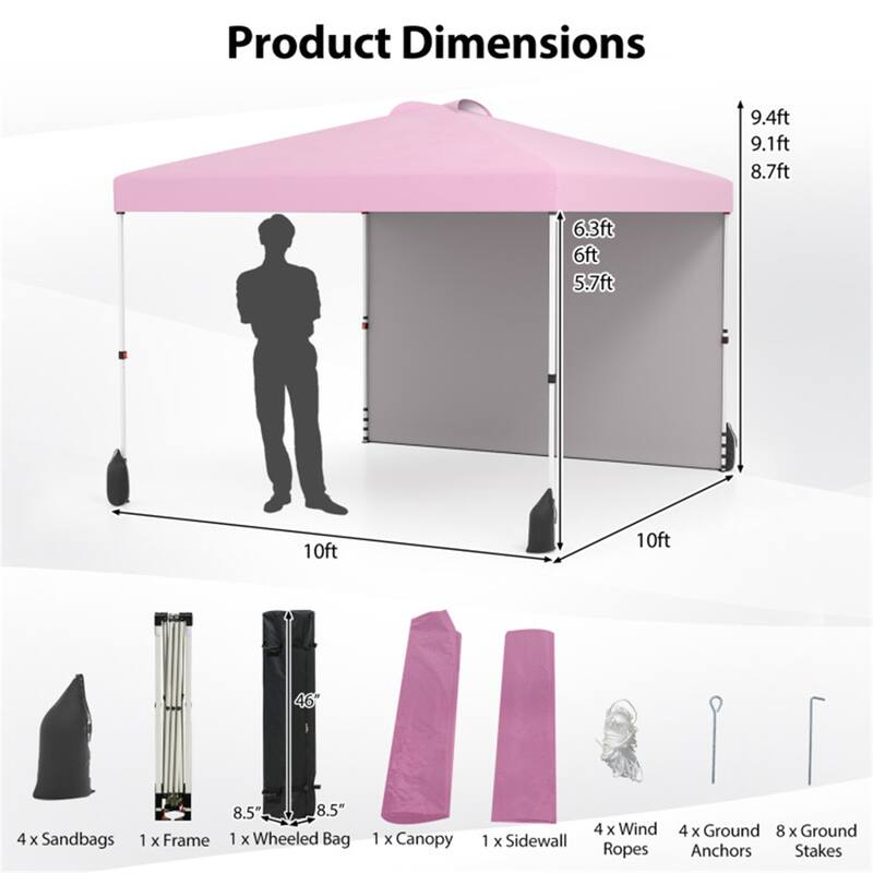 10x10 ft Portable Outdoor Pop-Up Tent Canopy Tent with Adjustable Height for Backyard or Beach
