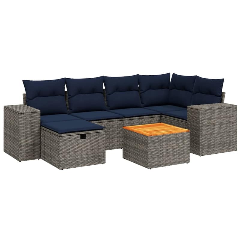 vidaXL Patio Sofa Set with Cushions Outdoor Furniture 7 Piece Poly Rattan
