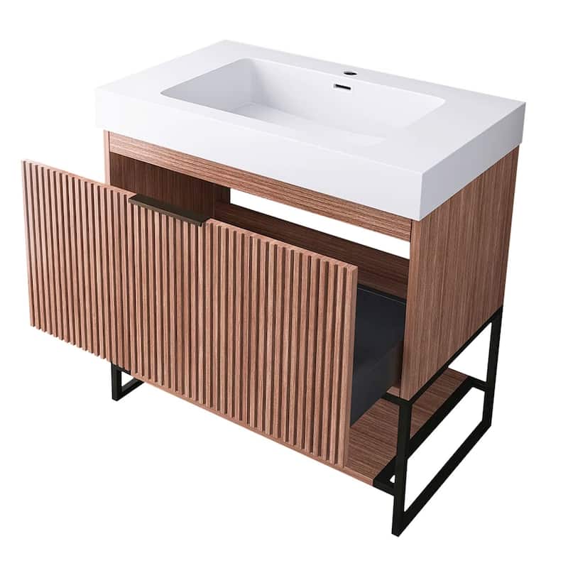 Freestanding Bathroom Vanity with White Integrated Solid Surface Sink