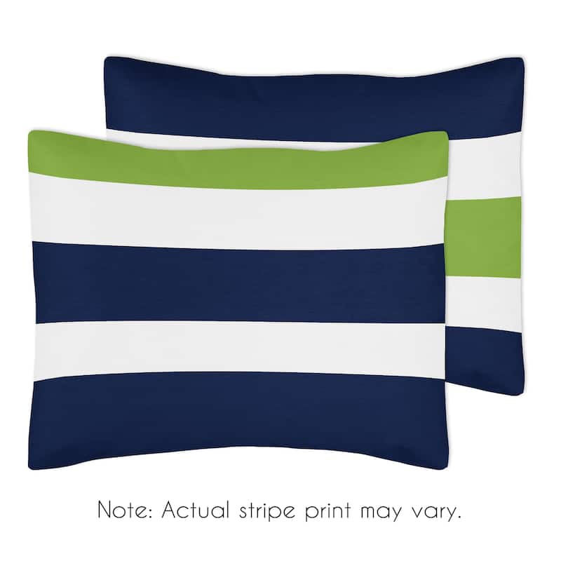 Navy and Lime Green on White Stripe Full/Queen 3-piece Comforter Set
