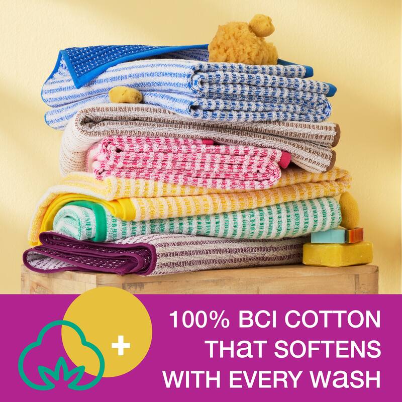 TOWN & COUNTRY PLAY 4-Piece Striped Reversible Terry Brights Bath Towel Set - 30"x58"