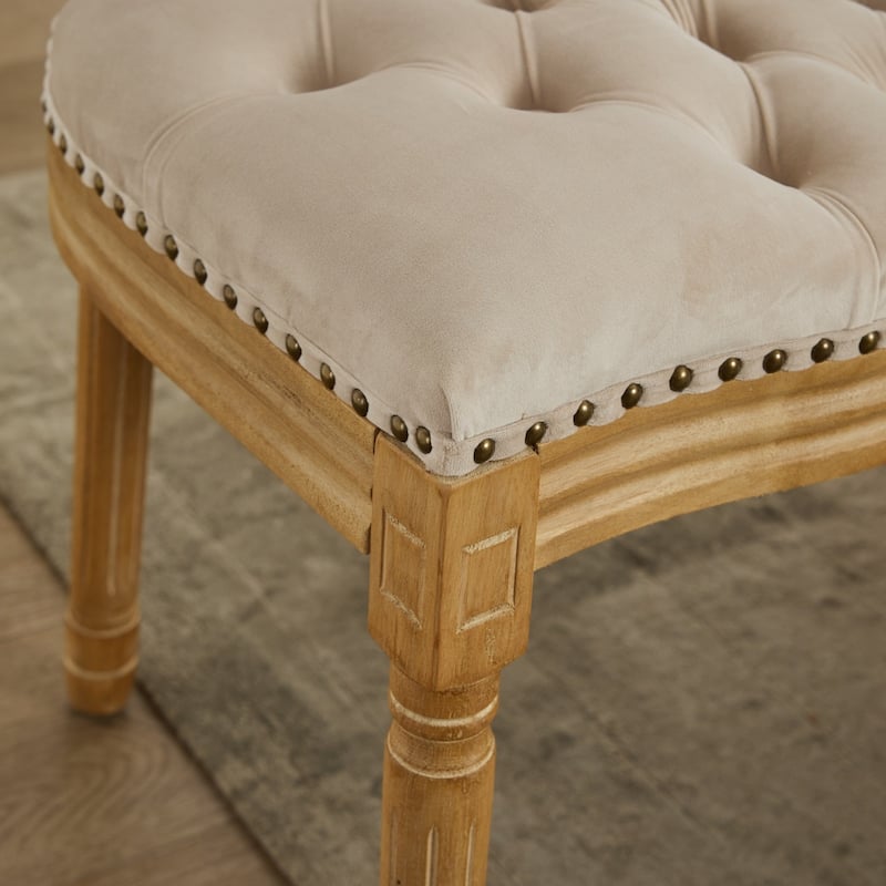 GDF Studio - French Traditional Wood PU Upholstered Dining Chairs with Tufted Back & Nailhead Trim, Set of 2