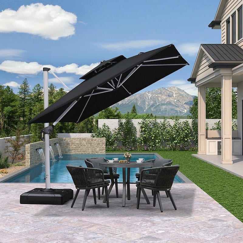 PURPLE LEAF 9ft Square 360 Degree Rotation Patio Offset Umbrella - Black