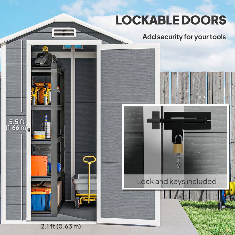 Outsunny 6' x 4' Outdoor Storage Shed, Plastic Shed with Floor, Window, Lockable Door and Vents, Garden Tool House