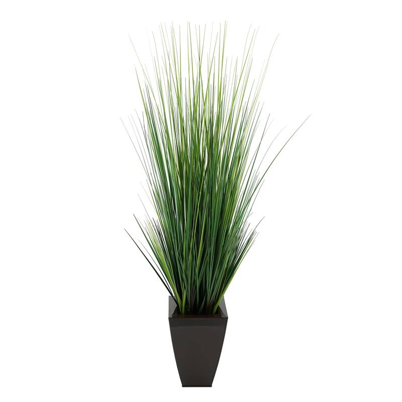 Faux PVC Grass in Tapered Square Zinc Planter