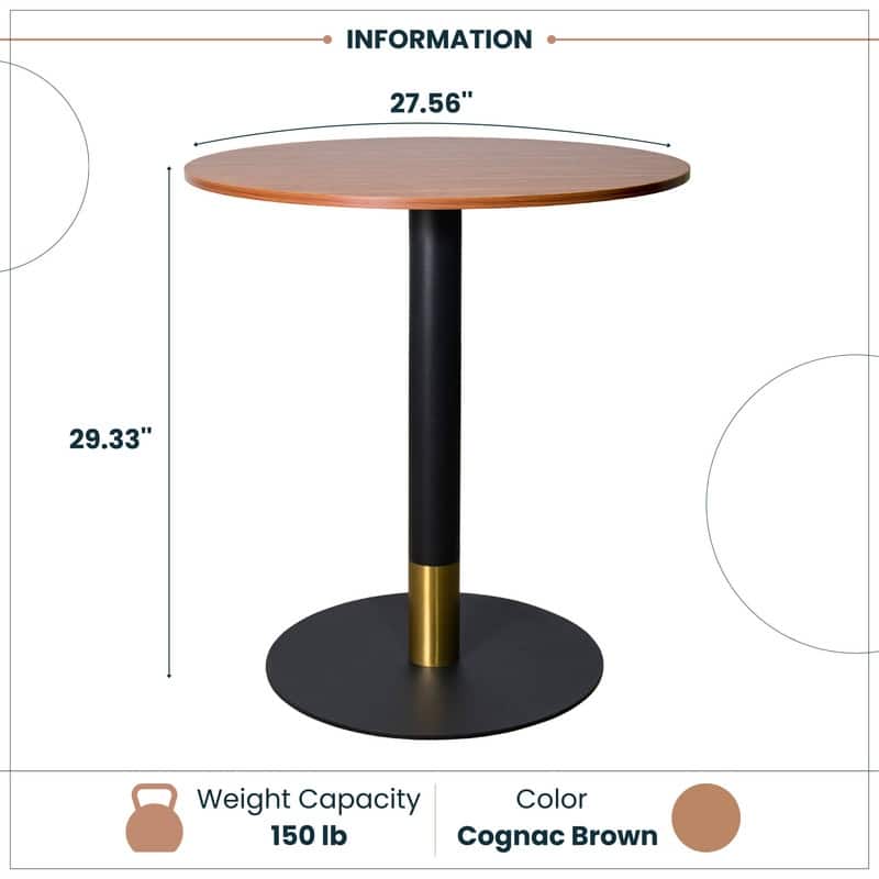 Vail Round Dining Table with 27 in. MDF Tabletop in Black Stainless Steel Round Pedestal Base with Gold Accent Kitchen Table