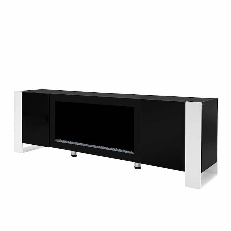 Glossy TV Stand with Non-Heating Electric Fireplace, 2 Cabinets