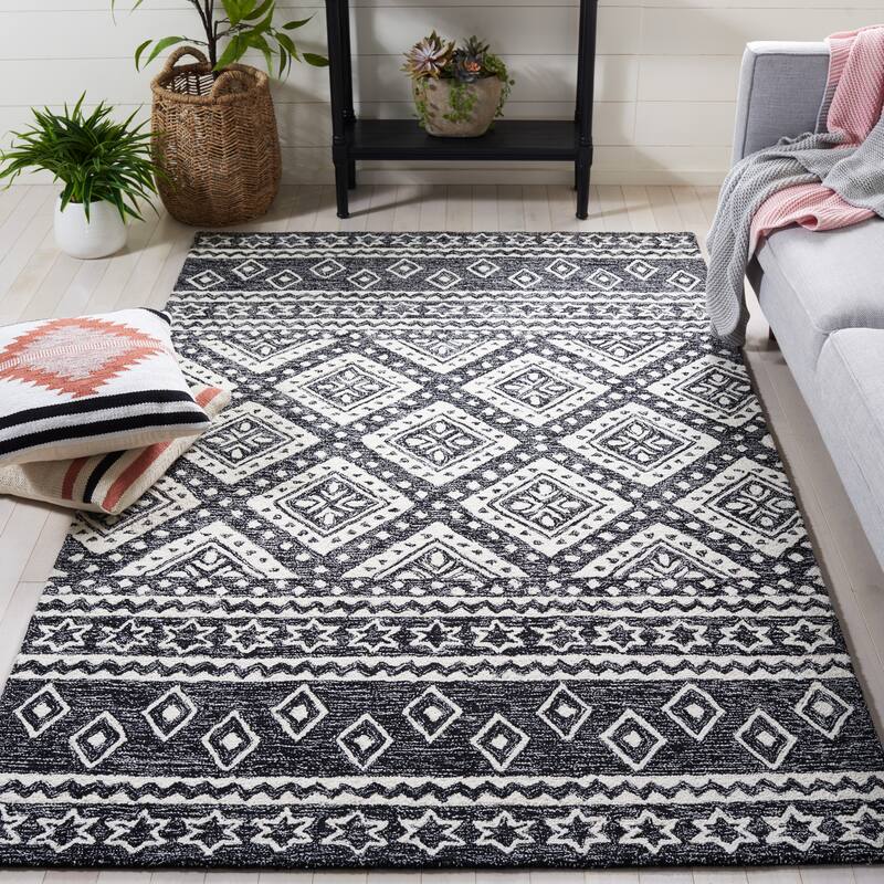 SAFAVIEH Handmade Micro-Loop Kobie Wool Rug - 8' x 10' - Black/Grey