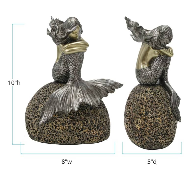 Allan Andrews Silver Mermaid on Rock Decorative Statue