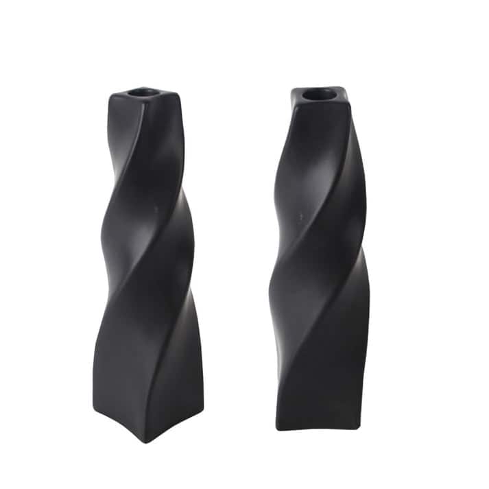 Black Tall Curvy Taper Candlesticks Set of Two Ceramic Decor