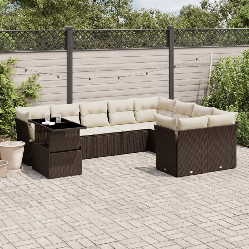 10-Piece Outdoor Sofa Set with Cushions - 21.7 x 39.4 x 28.7 in - Brown and cream