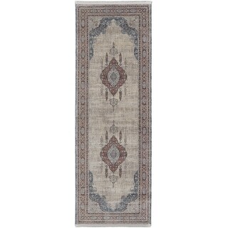 HomeRoots 10' Gray Red And Blue Floral Power Loom Stain Resistant ...