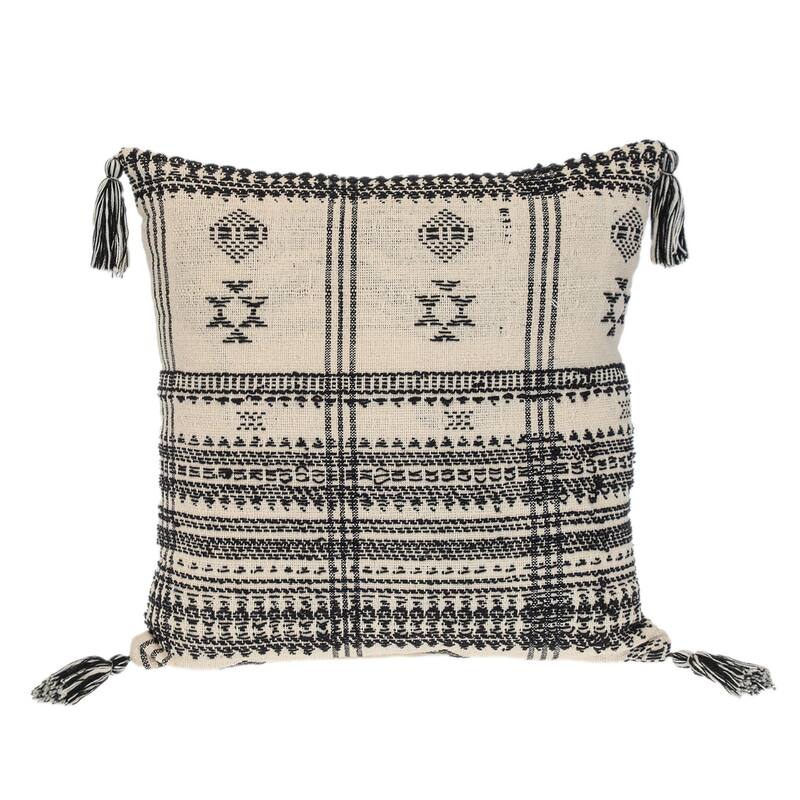 HomeRoots 18" Beige and Black Southwestern Cotton Throw Pillow With Tassels
