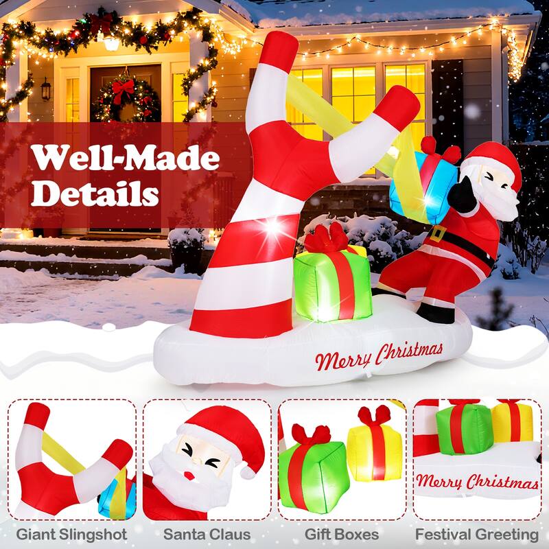 7 ft Outdoor Christmas Inflatable Santa Claus Decoration with LED Lights and Gift Slingshot