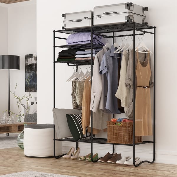 mDesign Long Fabric Over Closet Rod Hanging Organizer, 6 Shelves - Charcoal Gray