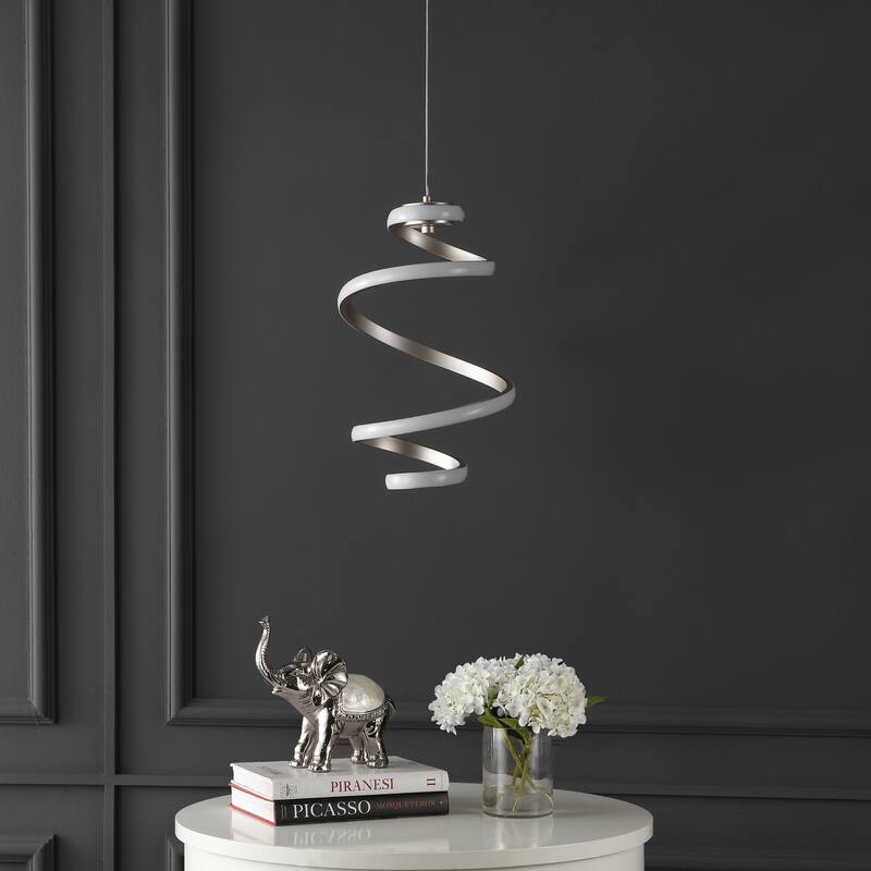 Mium 11" 1-Light Modern Minimalist Aluminum/Iron Abstract Integrated LED Pendant, Silver by JONATHAN Y