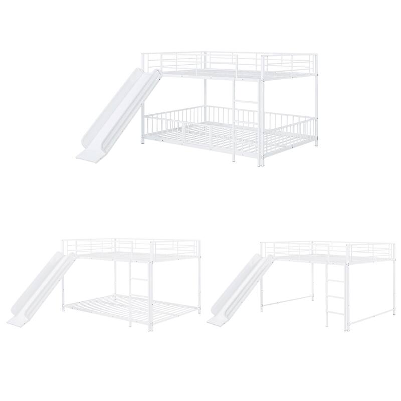 Metal Bunk Bed with Slide and Guardrails for Kids, Boys and Girls, Bedroom
