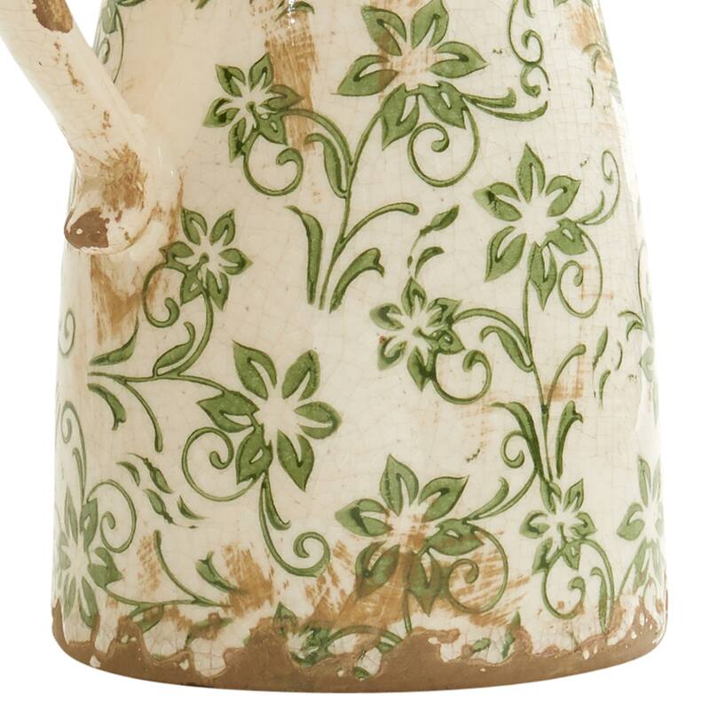 6.5" Tuscan Ceramic Green Scroll Pitcher Vase